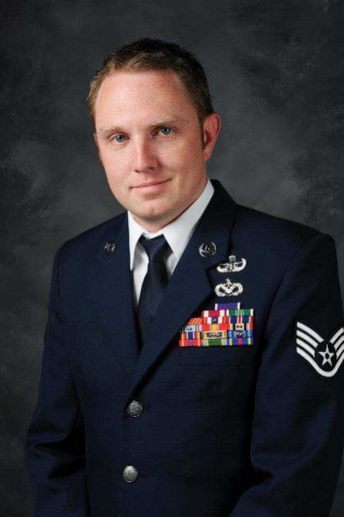 Staff Sergeant Aaron Matthew Skelton in U.S. Air Force dress uniform